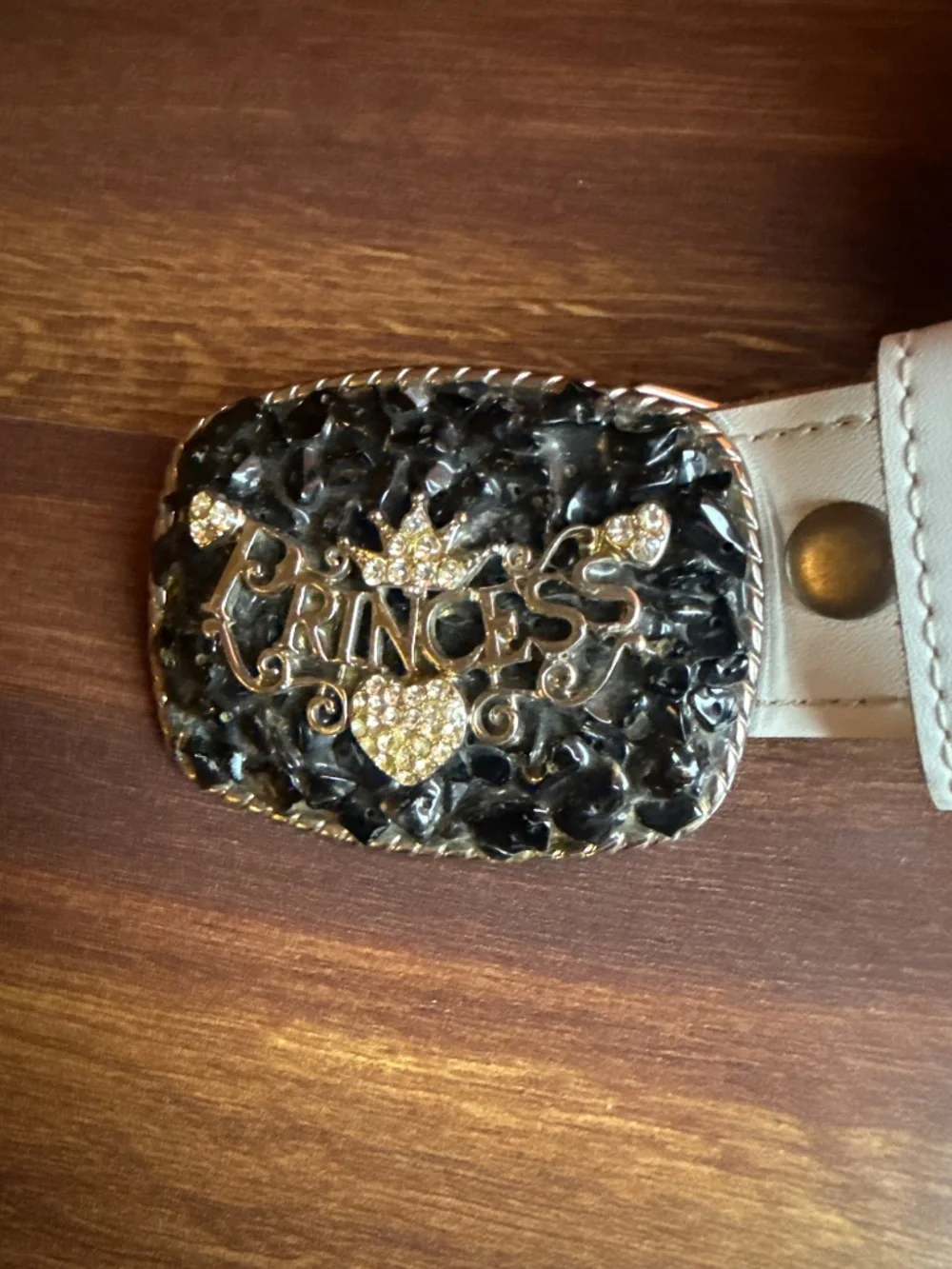 Cute White Belt with Rhinestone Princess Buckle Size 34